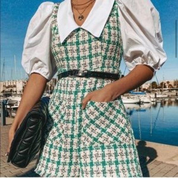 NWT ZARA Tweed Jumpsuit Ecru Green XL Blogger’ Fav - Picture 3 of 15